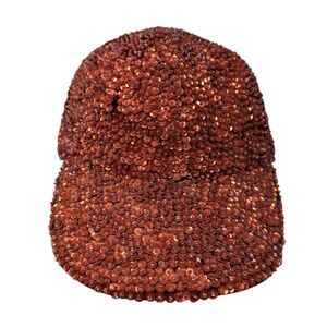 Ultra Fitted Hat Orange One Size Lightweight Bedazzled Sequin Beaded Cotton
